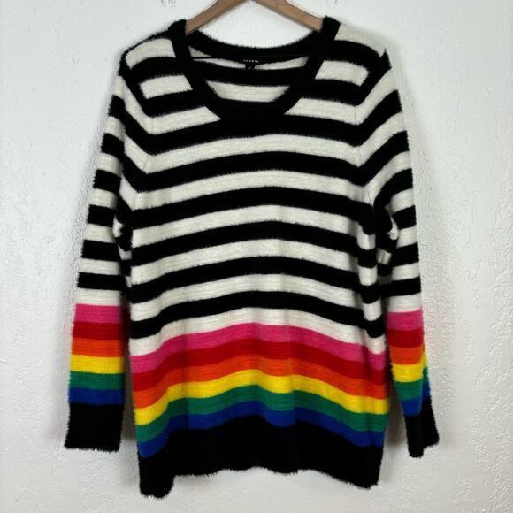 Torrid Rainbow Stripe Eyelash Fuzzy Pullover Sweater Size 1 - Picture 2 of 5